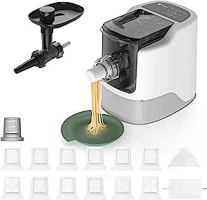 Electric Pasta Maker, Making Noodles and Mincing Meat 2 in 1, Automatic Noodle Make 13 Different Molds, Large Capacity Machine with Non-Slip Base, Child Lock & Heat Vents