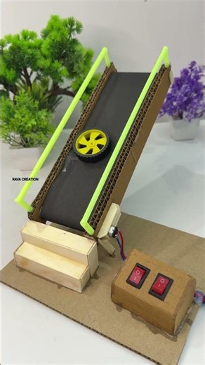 Diy Escalator working model with cardboard * scienceproject #schoolproject #project #tech #dcmotor