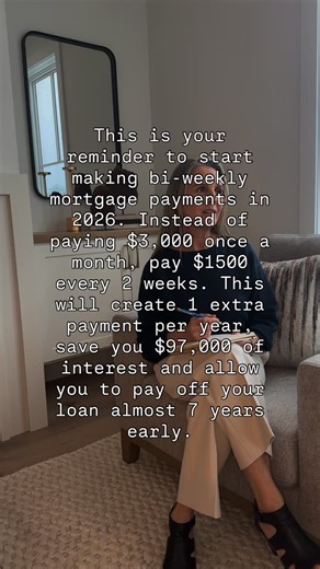 Pam Mathewson on Instagram: "Want a simple way to build wealth faster? Making bi-weekly mortgage payments (half your payment every two weeks) adds up to one extra payment each year—and the impact is huge. Example: 🏡 $400K home | 10% down | 6.25% rate ✔️ Save $97K+ in interest ✔️ Pay off your loan almost 7 years sooner Small change. Big long-term payoff. Want to see what this could look like for you? #mortgage #homeowner #naf"