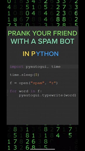 Here’s a code to prank your friend in Python. This code spam word which you write in a file text. #coding #python #programmerlife #fy #fyp #tech #spambot
