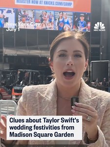 NBC News' @chloemelas reports from outside Madison Square Garden, where she dug around for clues ahead of Taylor Swift and Travis Kelce's wedding festivities weekend, investigating all the potential Easter eggs and getting confirmation on who is — and isn't — performing.