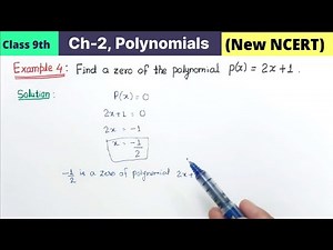 Class 9th chapter 2 Polynomials Example 4 Maths New NCERT book cbse | Find a zero of the polynomial