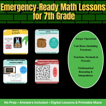 Emergency-Ready Math/Sub Lessons for 7th Grade | Digital & Printable Bundle
