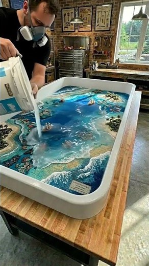 Amazing 3D Ocean Epoxy Resin Table Pour! 🌊 (Satisfying DIY)