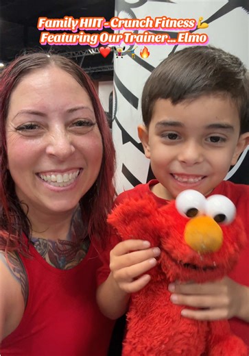 Family HIIT at Crunch Fitness with my favorite workout partner! 💪❤️ @Crunch Fitness This class is so fun because families can take it together — and it definitely keeps you moving! 🙌 Lots of cardio, strength, and teamwork… plus a little motivation from our “trainer” Elmo. 🏋️‍♀️🔥🏃 Such a fun way to get a workout in and spend time together. We were sweaty by the end! 😁😅 Have you ever tried a family workout class? 💬👇 We love Crunch Midwest City! #brittsnacktats #crunchfitness #familyfitnes