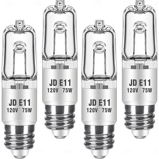 JDE11 120V 75W/100W Halogen Mini Candelabra Bulbs,T4 JD E11 Bulb (Replacement E11 LED Bulb) 2700K Warm White Dimmable Halogen Bulb T4 for Ceiling Fan