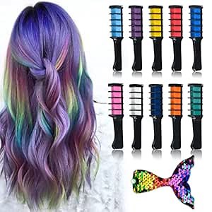 10 Color Hair Chalk Comb - Temporary Washable Hair Color Dye for Girls - Birthday Gift Idea for Ages 7-10