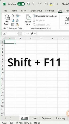 Insert New Worksheet Instantly in Excel (Shift + F11) #excel #spreadsheetmagic #excelshortcuts