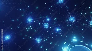 neural network with interconnected nodes and pathways, the power of artificial intelligence and deep learning. represent machine learning, big data analysis,