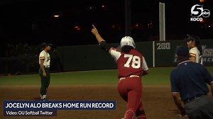 Congrats, Jocelyn Alo! 🥎️ OU softball star Jocelyn Alo smashed her 96th career home run over the weekend to break the NCAA record. https://bit.ly/3JdI7YP 📹: OU Softball | KOCO 5 News