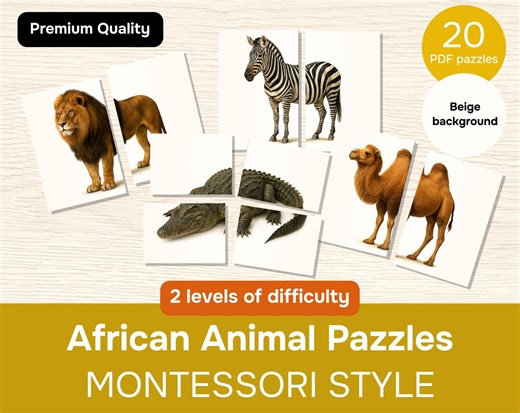 Montessori African Animal Puzzle | 20 Card Set (PDF Download) - Etsy