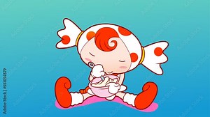 cute cartoon girl mixing flour with spoon 2d animation background and 4k resolution, sweet, concept