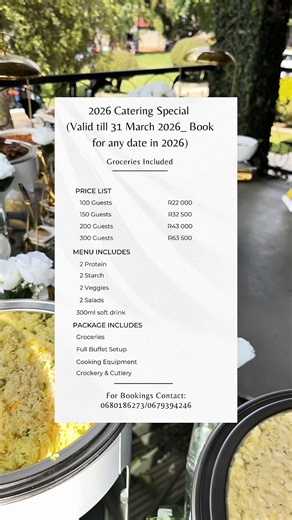 Our Catering Special still continues ✨ Package excludes transport costs For bookings contact:0680186273 #catering #chef #cooking #polokwanecatering #southafricatiktok #fyp #cateringspecial #events #weddingfood #foodie #foodtok #lesegomokodutlo