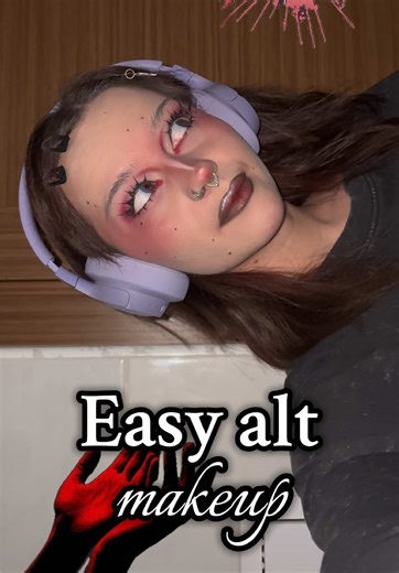 Easy red alt makeup ✨ First look of the year🌚🤞 Products used: @BEAUTY BAY bright matte eyeshadow palette and mini mascara @Flower Knows Makeup little angel highlighter in 04 @MISTINE Beauty Global swatch me blusher in 10 Trend !t up- clean & precise eye pencil in chocolate #creativemakeup #editorialmakeup #alternative #altgirl #red