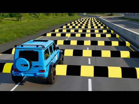 Cars vs 100 Speed Bumps EXTREME #6 Challenge in BeamNG Drive -BeamNG Crown -Mobil vs 100 Speed Bumps