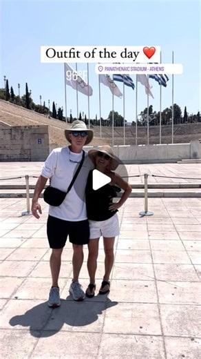 Jin Cruce on Instagram: "#ootd 👫 ❤️❤️ He is sporting “Indiana Jones” style wearing my crossbody purse 🤣🤣 I’m wearing pieces I’ve had for 5+ years 😊 Hats and sunscreen are must haves here - so hot and sunny 😎 Enjoying our last day in Athens ,Greece before heading to our next destination - Santorini ❤️ #couple #husbandandwife #vacation #athens #myvikingjourney #overfifty #overfiftystyle #midlife #fun #agepositive #outfitoftheday #style #mystylemyway #agingwithstyleandgrays #summervibes #proag