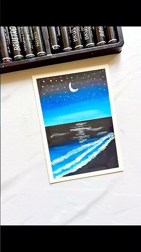 Easy Moonlight Ocean Drawing with Oil Pastels | Step-by-Step Tutorial 🌙🌊