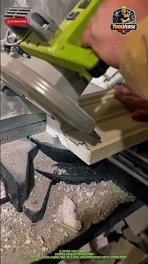 Worker Cuts Gypsum Molding with Electric Miter Saw for Perfect Angle Fit #BuildingTools
