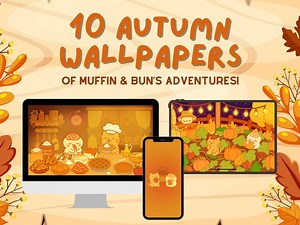 Cozy Autumn Wallpaper Pack: Kawaii Cat & Cinnamon Roll (digital Download) - Etsy