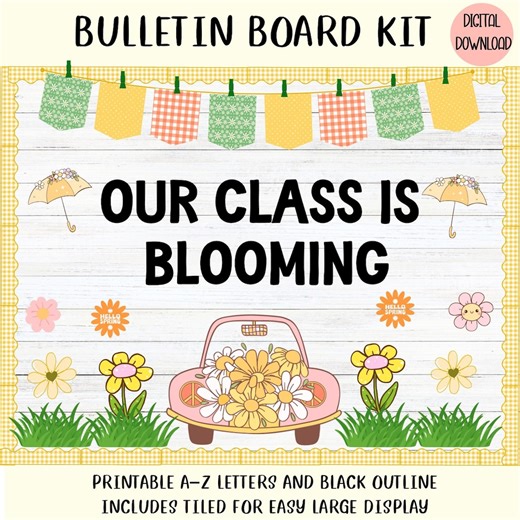Spring Classroom Bulletin Board Set, Floral Decor (digital Download, PNG, PDF) - Etsy