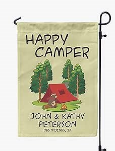 Printtoo Tan Happy Camper Garden Summer Camping Flag Custom Personalized Camping Flags for Campers Double Sided Campsite Flag