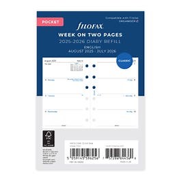 Filofax Pocket Week on Two Pages Mid-Year 2025-2026 Diary Refills - White