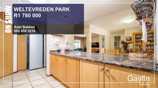 ON SHOW - 9 March 2023 WELTEVREDEN PARK R1 780 000 14:00 to 16:00pm Directions: CORNER KENNETJIE AND CORNELIUS STREET, WELTEVREDEN PARK CONTACT Adel Bakkes 082 459 5236 adel@gaylin.co.za IMMACULATE FULL TITLE CLUSTER RESIDENTIAL ESTATE. LOCK UP AND GO. WITH GREAT FEATURES Unbelievable Value. Unbeatable Position. Realistic Seller. BARGAIN. PRICE SLASHED TO THE BONE! IMMACULATE, SPACIOUS, FULL TITLE CLUSTER IN PRESTIGIOUS SOUGHT AFTER RESIDENTIAL ESTATE. FANTASTIC LOCK UP AND GO! BEAT LOADSHEDDING