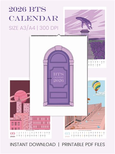 BTS Inspired 2026 Calendar • K-pop Printable Wall Calendar A3 A4 • Digital Download • Kpop Fan Art Monthly Planner Gift Aesthetic Minimalist - Etsy Australia