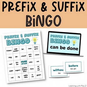 Prefix & Suffix Bingo | Prefix & Suffix Review Activity