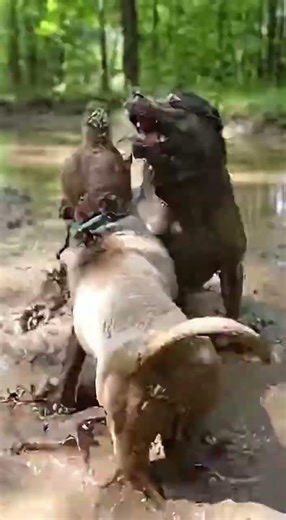 Massive Black Dog vs Tan Dog: Intense Muddy Battle! 😱💥