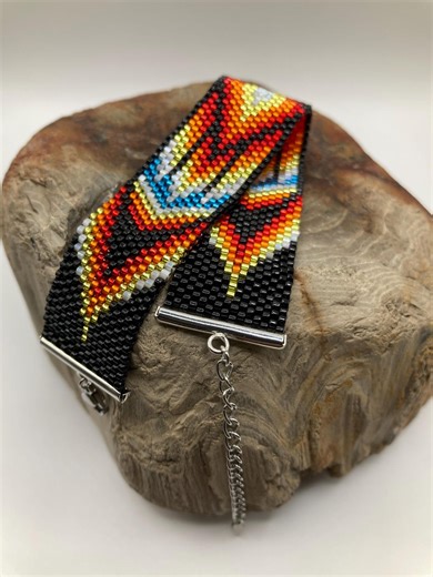 Native American Beaded Cuff Bracelet With Adjustable Clasp, Handwoven Cherokee Peyote Stitch Bracelet - Etsy