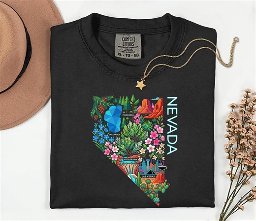 Nevada State Map T-shirt, Las Vegas Lake Tahoe Hoover Dam Tee - Etsy