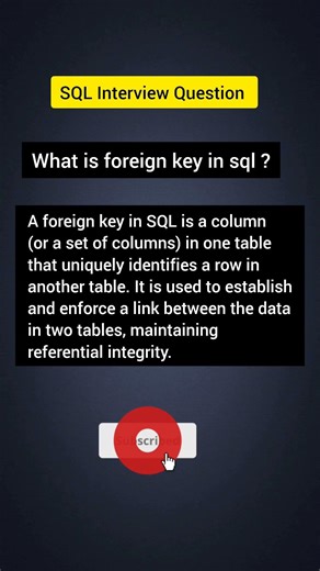 SQL Interview Question. foreign key. #sqlinterviewquestionsandanswers #sqlforbeginners #learnsql