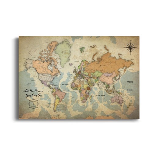 Push Pin World Map - Vintage | Personalized Canvas Print | Wall Art | Multiple Sizes - Etsy