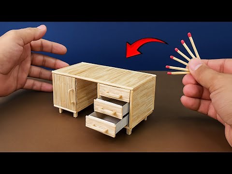 DIY Miniature Matchstick Desk | Handmade Tiny Computer Table with Drawers
