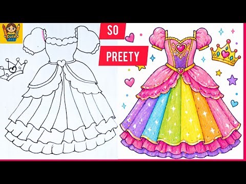 How To Draw a Beautiful Magical Princess Dress 👗✨ | EASY Step-by-Step Drawing for Kids