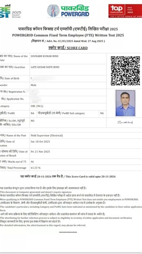 #PGCIL Score Card #Field Supervisor Electrical