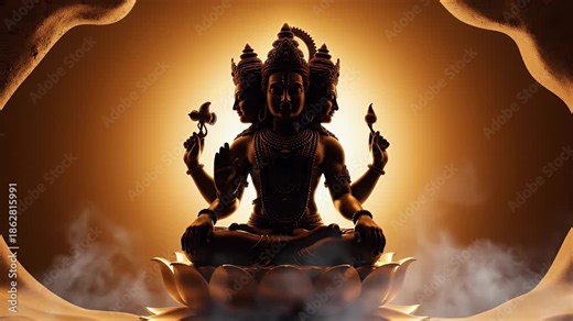 Lord Brahma devotional wallpaper background with sandstone-to-amber gradient and gentle illumination