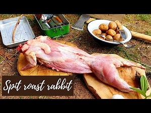 Spit roast rabbit cooked into the wild