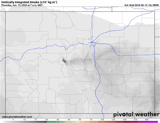 Wildfire Updates: Interlaken Fire near Twin Lakes: No morning update yet but fire was at 165 acres with the latest update yesterday. Below is the smoke forecast for today. As you can see smoke from this fire will move into the Pikes Peak area. Conditions wont be great on the fire with RH values in the teens and winds in the 15-30mph range. Mt Herman/Monument Area: The USFS is planning a large prescribed burn starting today. It should last a few days. Their target is somewhere around 400 acres. T
