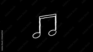 Music notes icon on black background. White Highlight Elements. Doodle loop animation. doodle style on transparent background. Jittery Artistic Motion. scribble seamless loop animation.