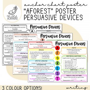 AFOREST Persuasive Devices Poster / Anchor Chart (Boho/Neutral, Rainbow & B W)