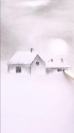Winter Landscape #drawing #pencil #art #beginnerarttips #charcoal #sketch #shorts #cottage #winter