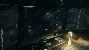 Digital Map Program Analyzing IP Data To Find Location Of Criminal. Satellite Scan Software. Program Uses Satellite To Scan Global Network Connections. Secret Tracking Program. Satellite Scan System