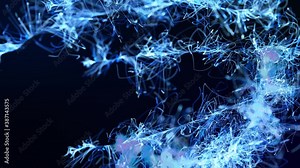 Abstract bg like winter frost pattern in 3d space. Particles form branches like frost patterns from blue christmas tree branches. Christmas background, spreading frost like a window freezes but in 3d.