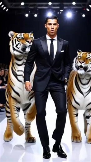 🔥 "Cristiano Ronaldo Ramp Walk With Tiger 🐅 | Unbelievable Fashion Show Moment!"#short