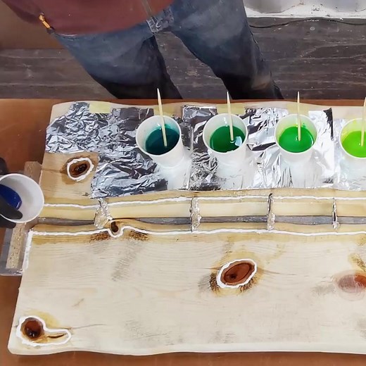 Pouring colors! #woodworking #epoxy #rivertable #diy | MarmotaWorks