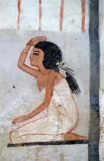 Mourners in ancient Egypt. On one hand there were groups of common mourners (mainly women, but sometimes also men) among the rest of the members of the cortège. They were walking together weeping and making the typical gestures of mourning: beating themselves, raising arms, ripping their clothes…those gesture included also to shake the hair and cover the face with it or to pull a front lock of hair. Egyptian documents (texts and iconography) do not give evidence that both gestures were made toge