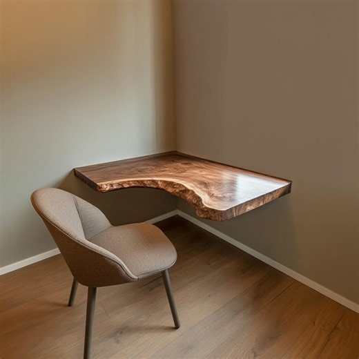 Wooden Floating Table Corner Shelf Live Edge Desk Unique Furniture for Office Decor - Etsy
