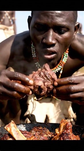 Hadzabe Eating Meat with Slow Chew Close-Up #Hadzabe #SlowChew #CloseUp #MeatASMR #shorts